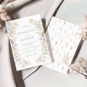 Neutral Fall Meadow Floral Wreath Wedding Invitation