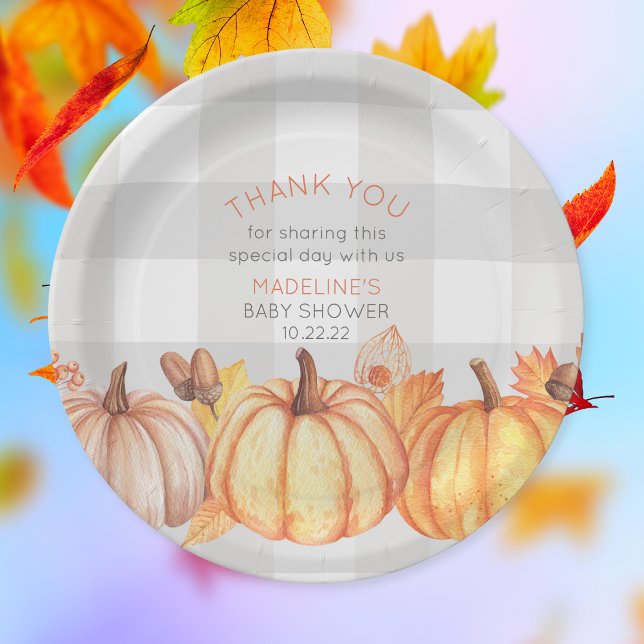 Neutral fall pumpkin baby shower table decor paper plate (Creator Uploaded)