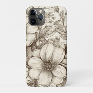 Neutral Farmhouse Sepia Floral Cream Botanical iPhone 11 Pro Case