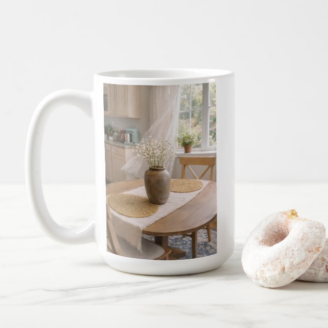 Neutral Farmhouse Wildflower Floral Coffee Mug (With Donut)