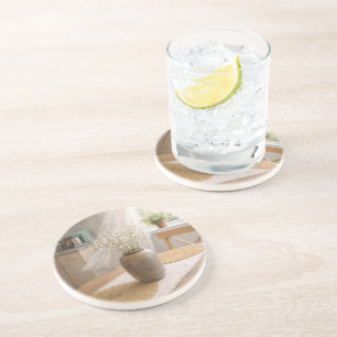 Neutral Farmhouse Woven Look Floral Coasters