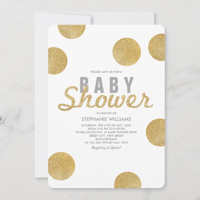 Neutral Faux Gold Glitter White Baby Shower Invite (Front)
