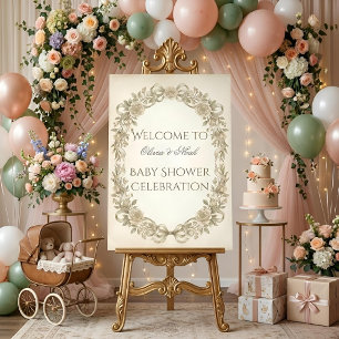 Neutral Floral Baby Shower Welcome Sign
