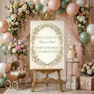 Neutral Floral Baby Shower Welcome Sign