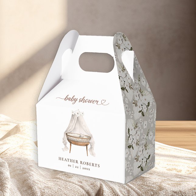 Neutral Floral Boho Baby Shower Favour Box (Boho Nursery Bassinet Baby Shower Favor Box)