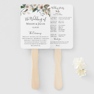 Neutral Floral Bouquet Wedding Program Fans
