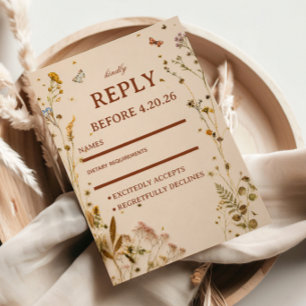 Neutral Floral Elegant RSVP Card