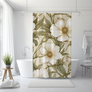 Neutral Floral & Leaves Shower Curtain