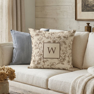Neutral Floral Monogram Vintage Cushion