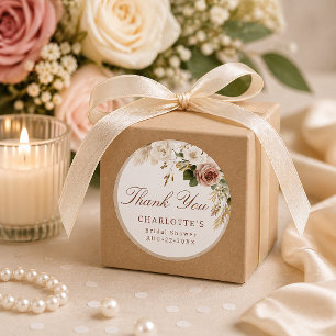 Neutral Floral Thank You Sticker for Bridal Shower