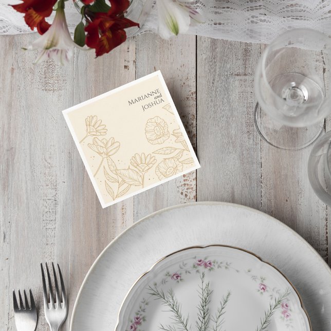 Neutral Floral Wedding Cocktail Napkin (Creator Uploaded)