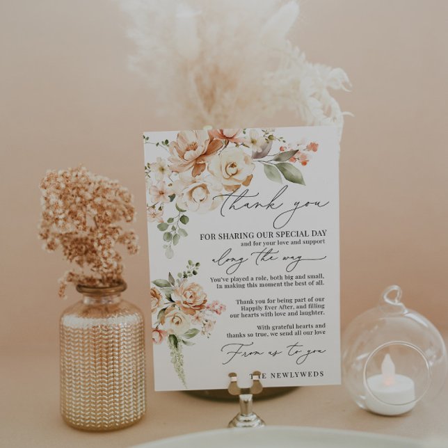 Neutral Floral Wedding Thank You Place Card (Creator Uploaded)