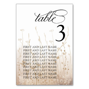 Neutral Floral Wildflower Table Number Card