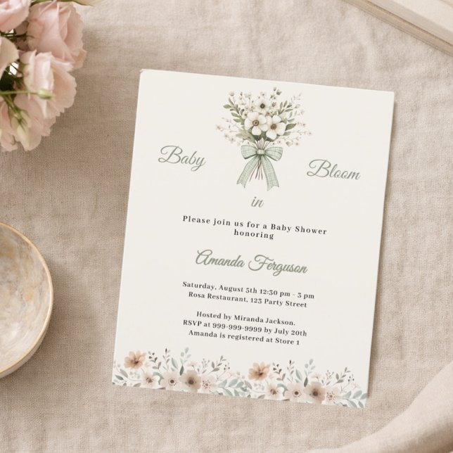 Neutral florals green bloom Baby Shower invitation (Creator Uploaded)
