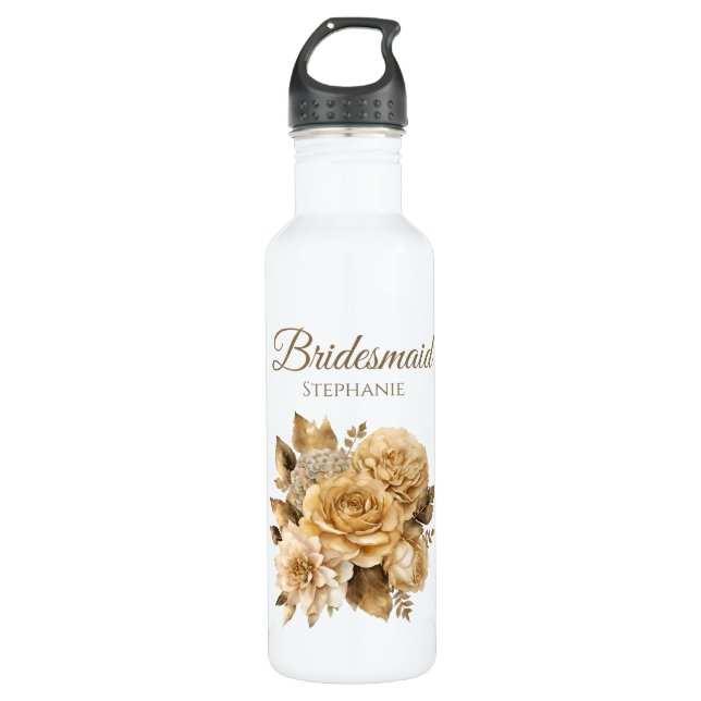 Neutral Flower Bouquet-Bridesmaid- 710 Ml Water Bottle (Front)