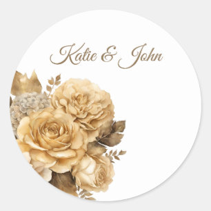 Neutral Flower Bouquet-Wedding- Classic Round Sticker