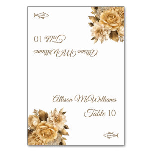 Neutral Flower Bouquet- Wedding-Fish Icon- Table Number