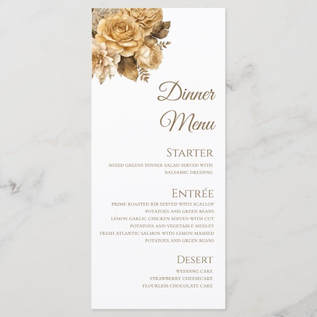 Neutral Flower Bouquet-White Wedding- Menu (Front)