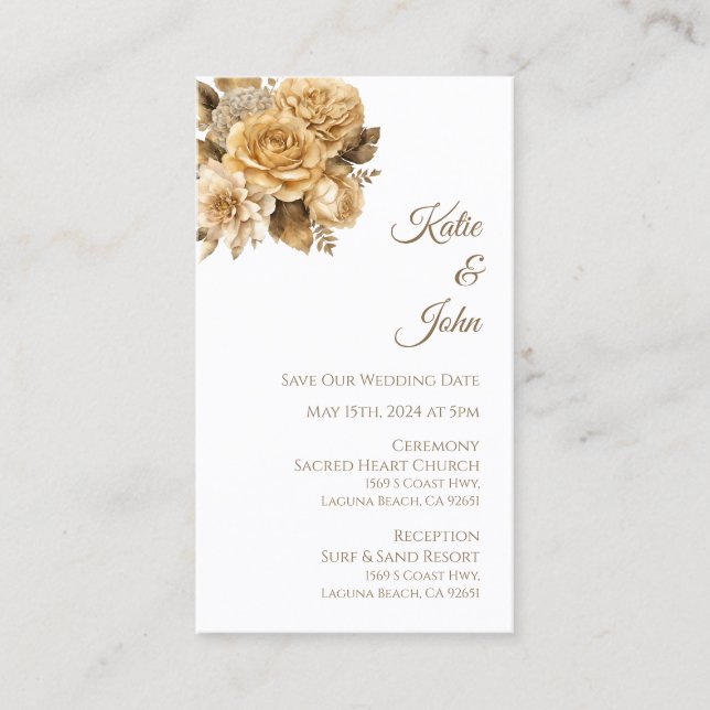 Neutral Flower Bouquet-White Wedding Save our Date Business Card (Front)