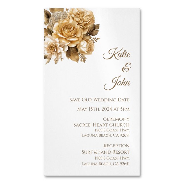 Neutral Flower Bouquet-White Wedding Save our Date Magnetic Business Card (Front Vertical)