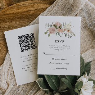 Neutral Flowers Combo QR Code and Traditional RSVP Card