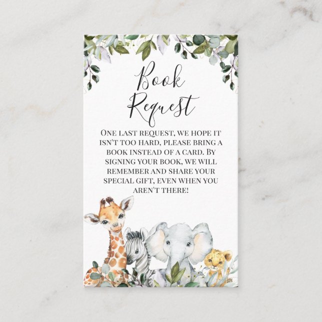 Neutral Foliage Safari Animals Book Request Insert (Front)