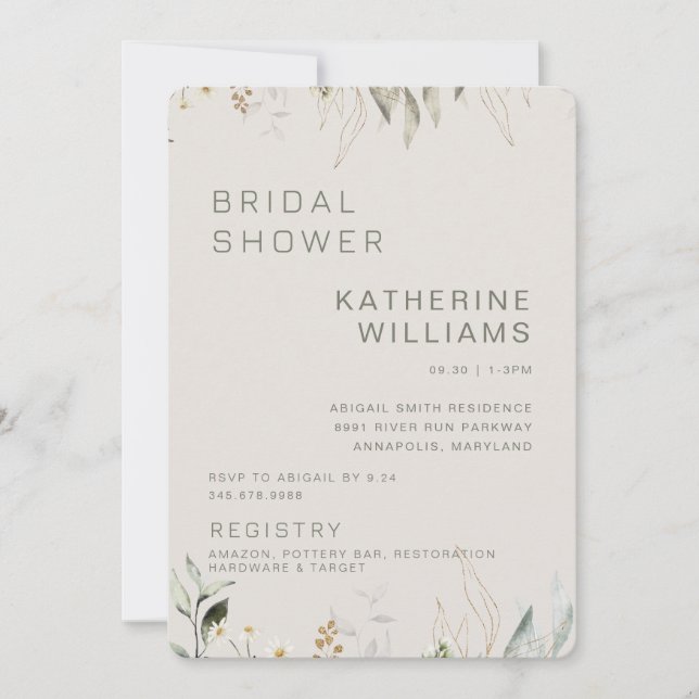 Neutral Foliage Taupe Bridal Shower  Invitation (Front)
