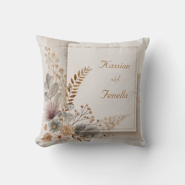 Neutral Folk Art Wildflower Wedding  Cushion (Front)