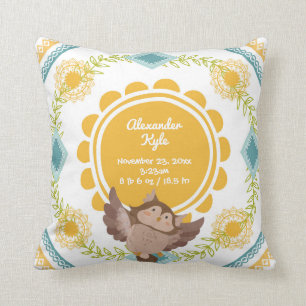 NEUTRAL Gender Birth Stats Baby woodland owl Cushion