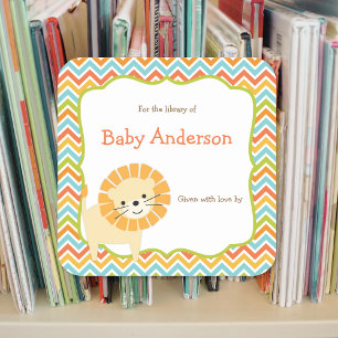 Neutral Gender Lion Baby Bookplates Square Sticker