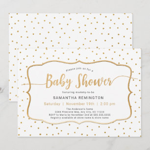 Neutral Gender White Gold Dot Baby Shower Invitation