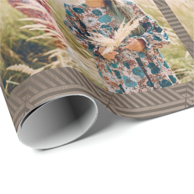 Neutral Geometric Print Photo Christmas Wrapping Paper (Roll Corner)