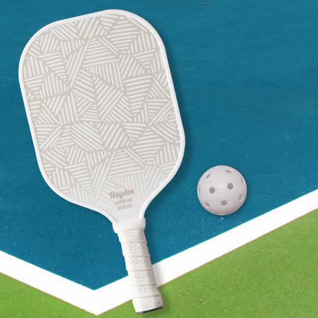 Neutral Geometric Tan White Triangle Custom Text Pickleball Paddle (Creator Uploaded)