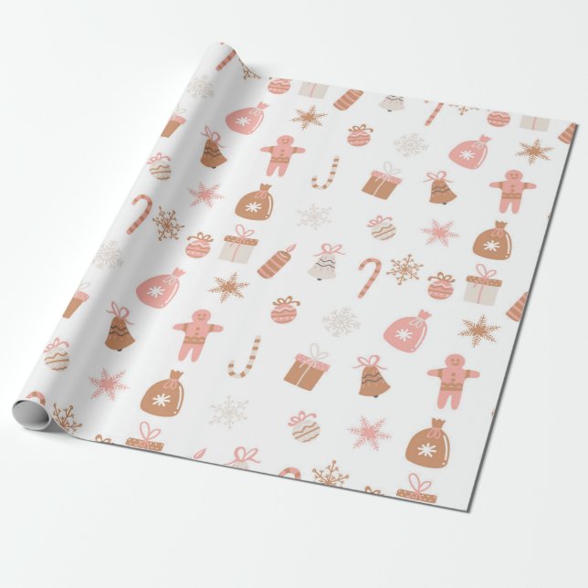 Neutral Gingerbread Christmas Wrapping Paper (Unrolled)