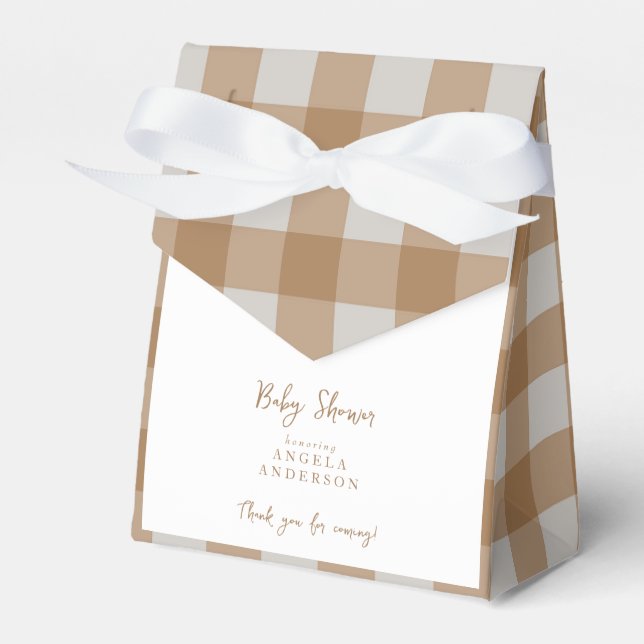 Neutral Gingham Baby Shower Thank You Favour Box (Front Side)