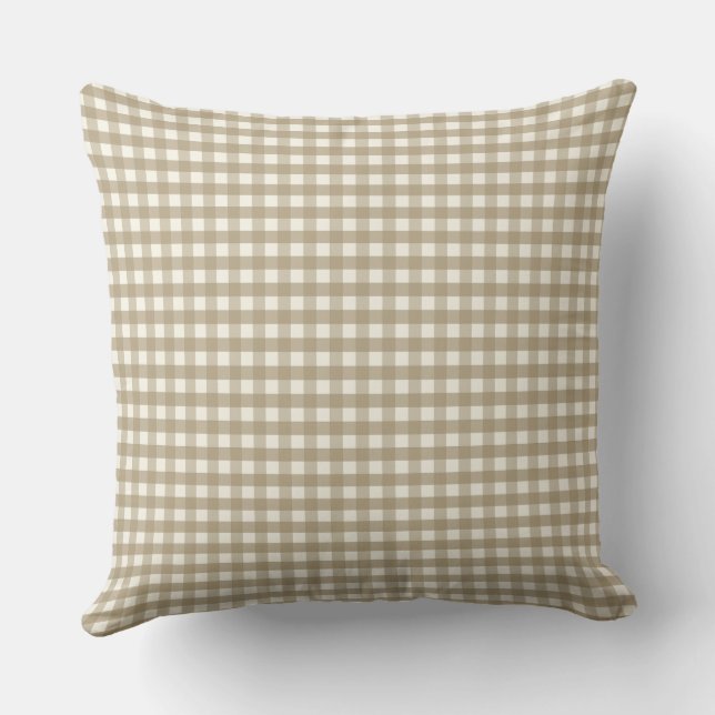 Neutral Gingham Check Plaid  Cushion (Back)