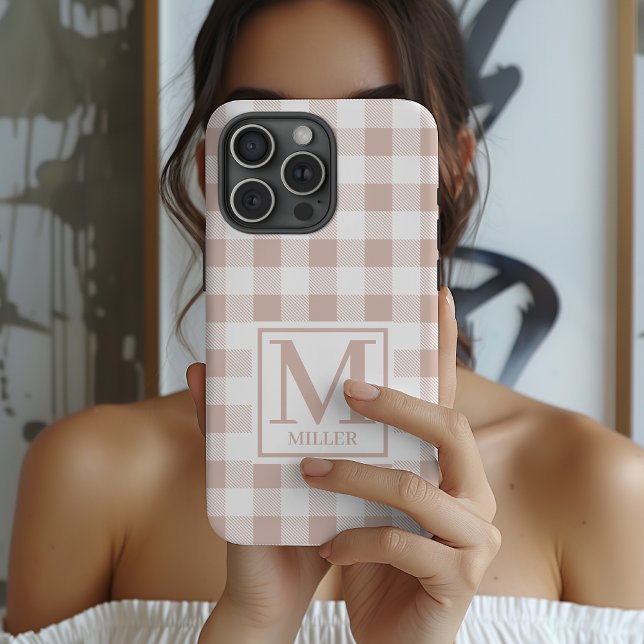 Neutral Gingham Custom Phone Case for Mum, Grandma (Elegant Neutral Plaid Phone Case Gift for Women, Custom Beige Gingham Phone Case for Teens & Adults)