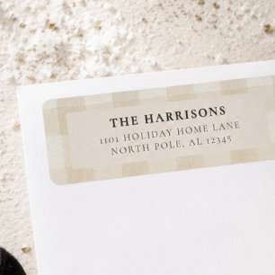 Neutral Gingham Family Christmas Return Address Label