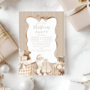 Neutral Gingham Santa Christmas Invitation