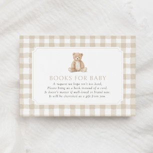 Neutral Gingham Teddy Bear Books for Baby Enclosure Card
