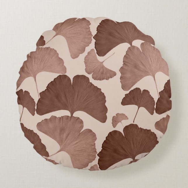 Neutral Ginkgo Botanical Dream 1 Round Cushion (Front)