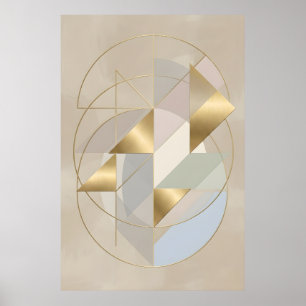 Neutral Gold Accents Abstract Geometric Wall Art