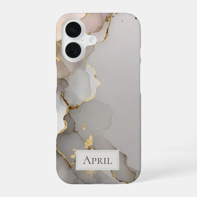 Neutral & Gold Marble  iPhone 16 Case (Back)