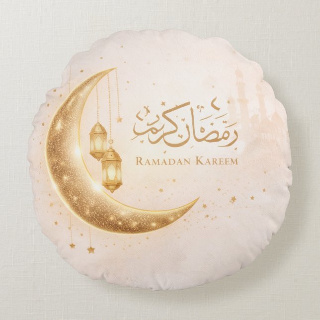 Neutral Gold Ramadan Kareem Throw Pillow – Islamic (Front)