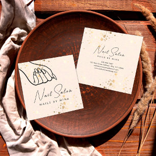 Neutral Gold Specks Hand Nail Salon Square Business Card