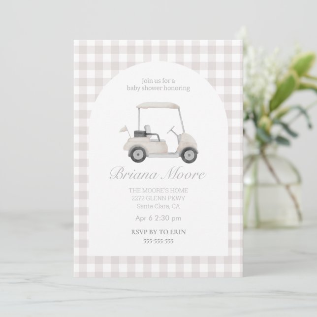 Neutral Golf cart baby shower Invitation (Standing Front)
