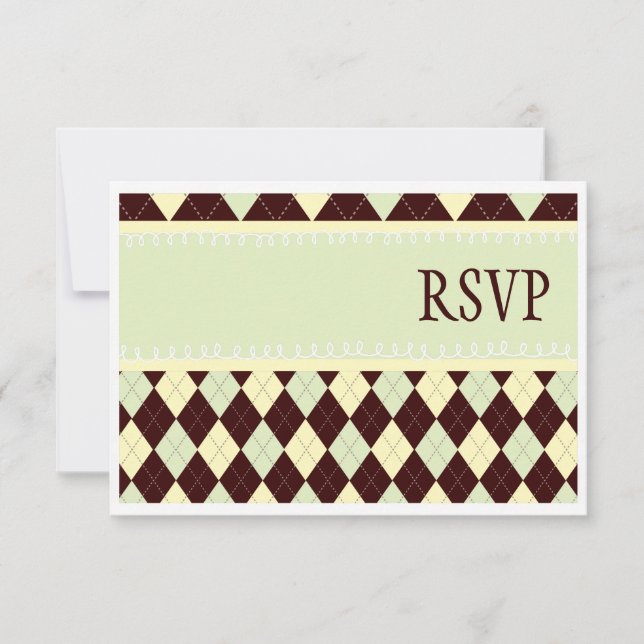 Neutral Green Argyle Baby on the Way RSVP Cards (Front)