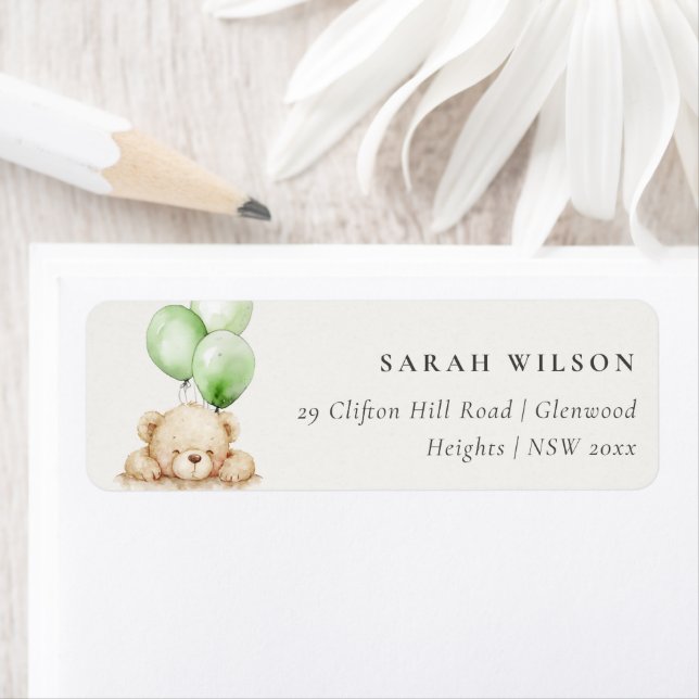 Neutral Green Bearly Wait Balloon Address Return Address Label (Insitu)
