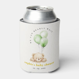 Neutral Green Bearly Wait Balloon Baby Shower Can Cooler