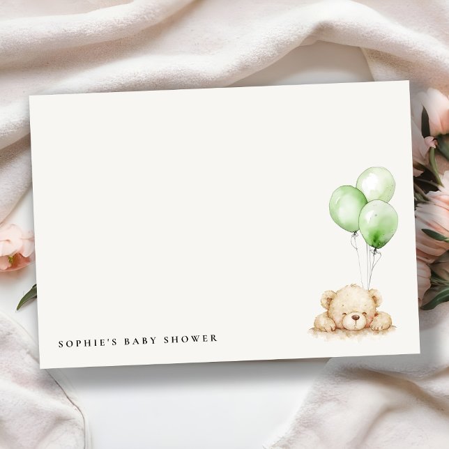 Neutral Green Bearly Wait Balloon Baby Shower Card (Creator Uploaded)